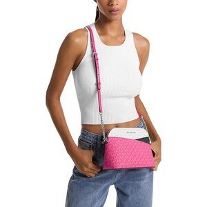 NEW  Michael Kors Jet Set Travel Medium X Cross Dome Crossbody Bag Pink White